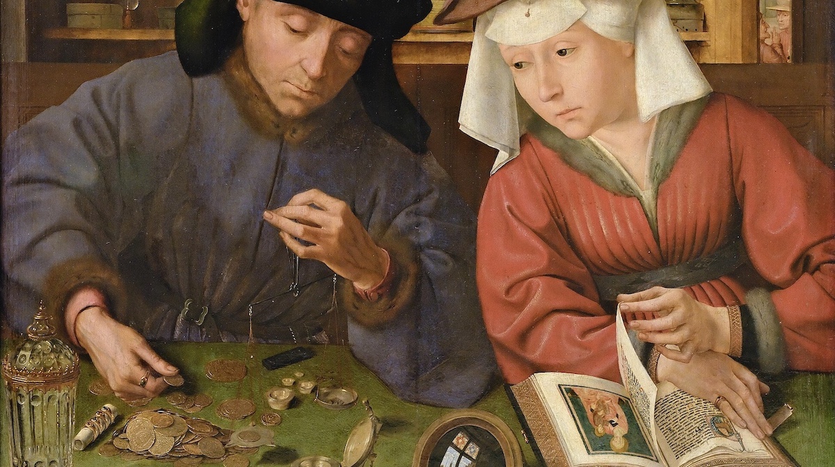 «El cambista y su mujer» (1514), óleo de Quentin Massys. Museo del Louvre. Dominio público, vía Wikimedia Commons